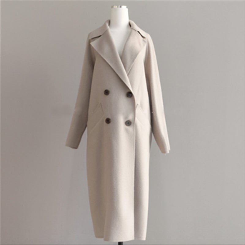 Warm Isabella women's long wool jacket, ideal casual outerwear for fall & winter style & layered look.