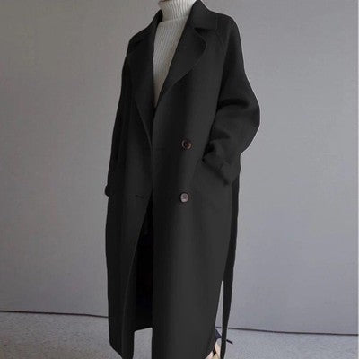 Front view of Isabella women's elegant long casual wool winter jacket, perfect for cold weather fashion.