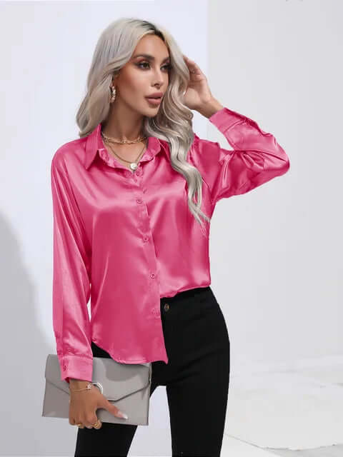 Women's luxurious satin top, designed with an elegant loose fit and stylish long sleeves.