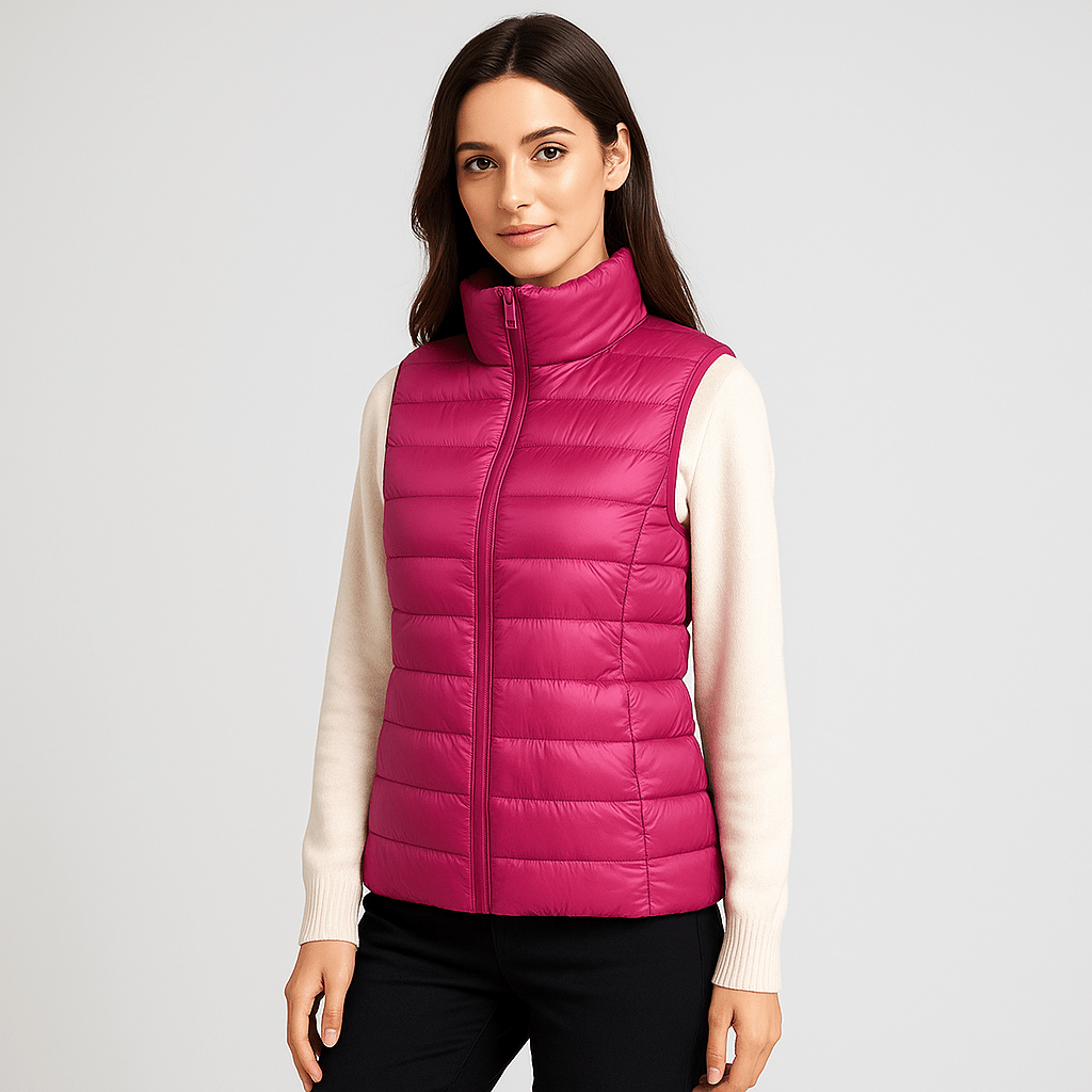 Lightweight women's microlight jacket, elegant and warm bodywarmer, perfect versatile outerwear for winter.