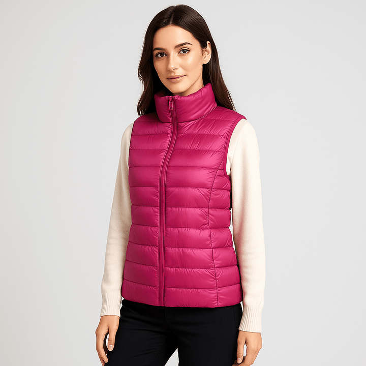Lightweight women's microlight jacket, elegant and warm bodywarmer, perfect versatile outerwear for winter.