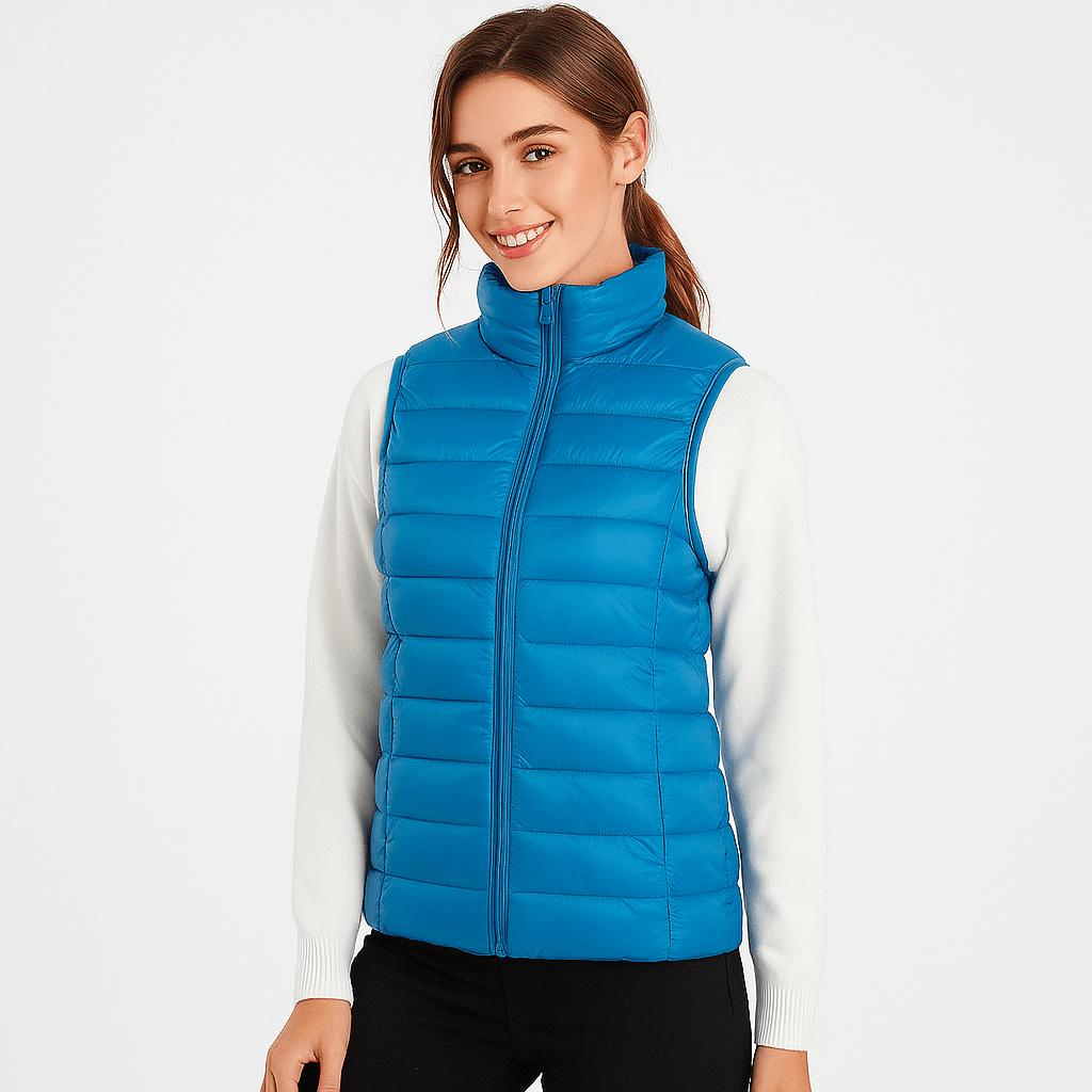 Lightweight women's microlight outerwear with an elegant pleated design, ideal for versatile styling.