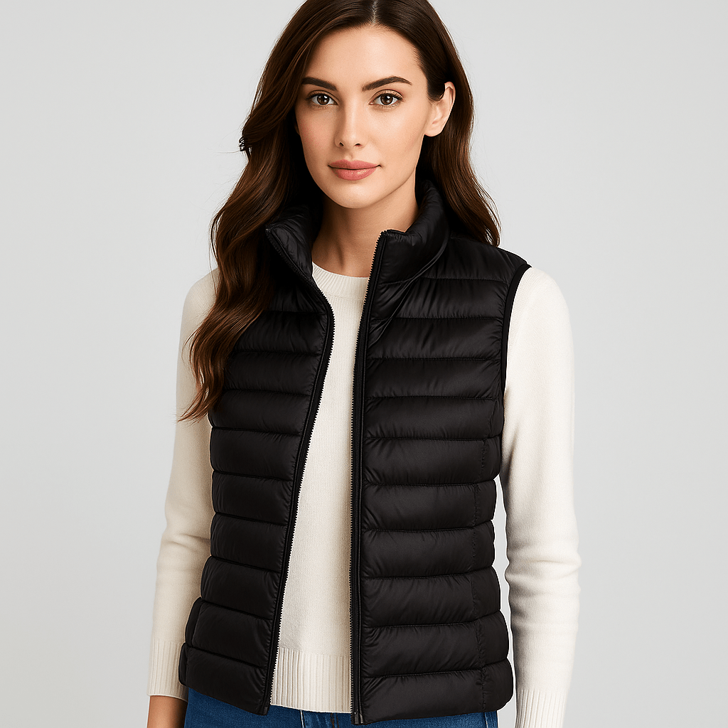 Elegant women's pleated microlight jacket, lightweight and warm, perfect versatile outerwear.