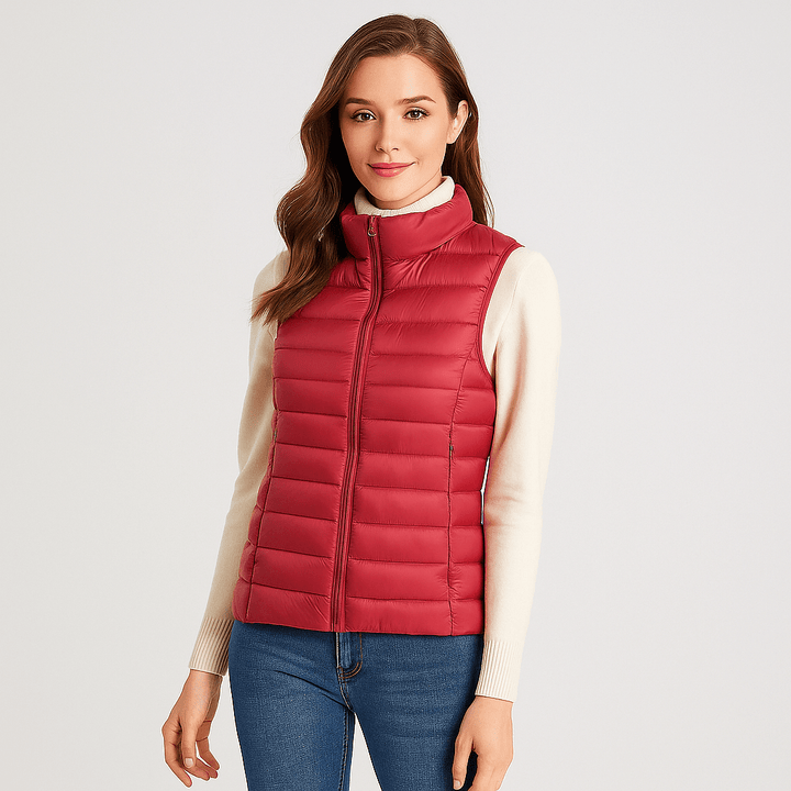 Women's lightweight microlight jacket, warm and comfortable outerwear for elegant fall and winter travel.