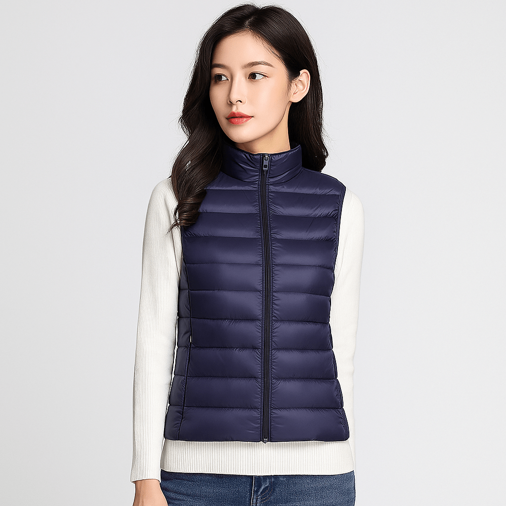 Elegant women's outerwear jacket, lightweight and warm, a comfortable bodywarmer for fall/winter.