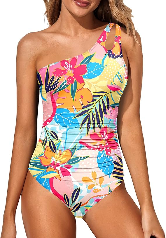 Resort-ready one-shoulder tummy control swimsuit for women, a true summer style essential.