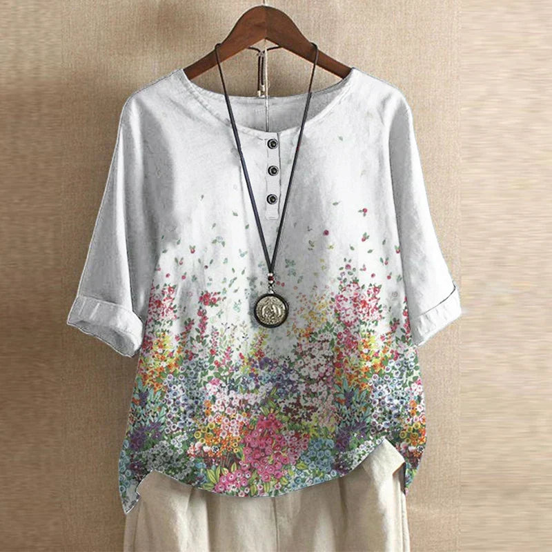 Graceful women's retro long sleeve blouse, an elegant vintage top combining comfort & chic style.