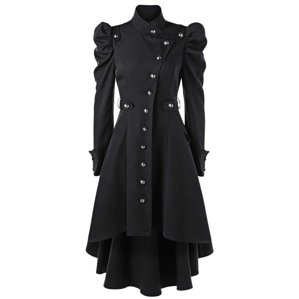 Women's elegant retro midi jacket with sophisticated standing collar design.
