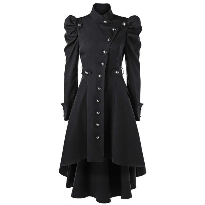 Women's elegant retro midi jacket with sophisticated standing collar design.