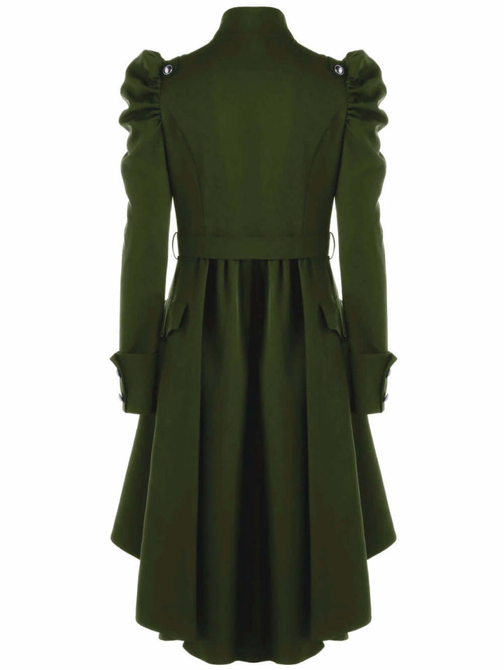 Luxurious women's retro midi jacket with an elegant high standing collar.