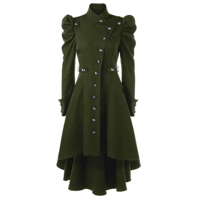 Women's retro midi jacket, elegant standing collar, classic fashion outerwear.