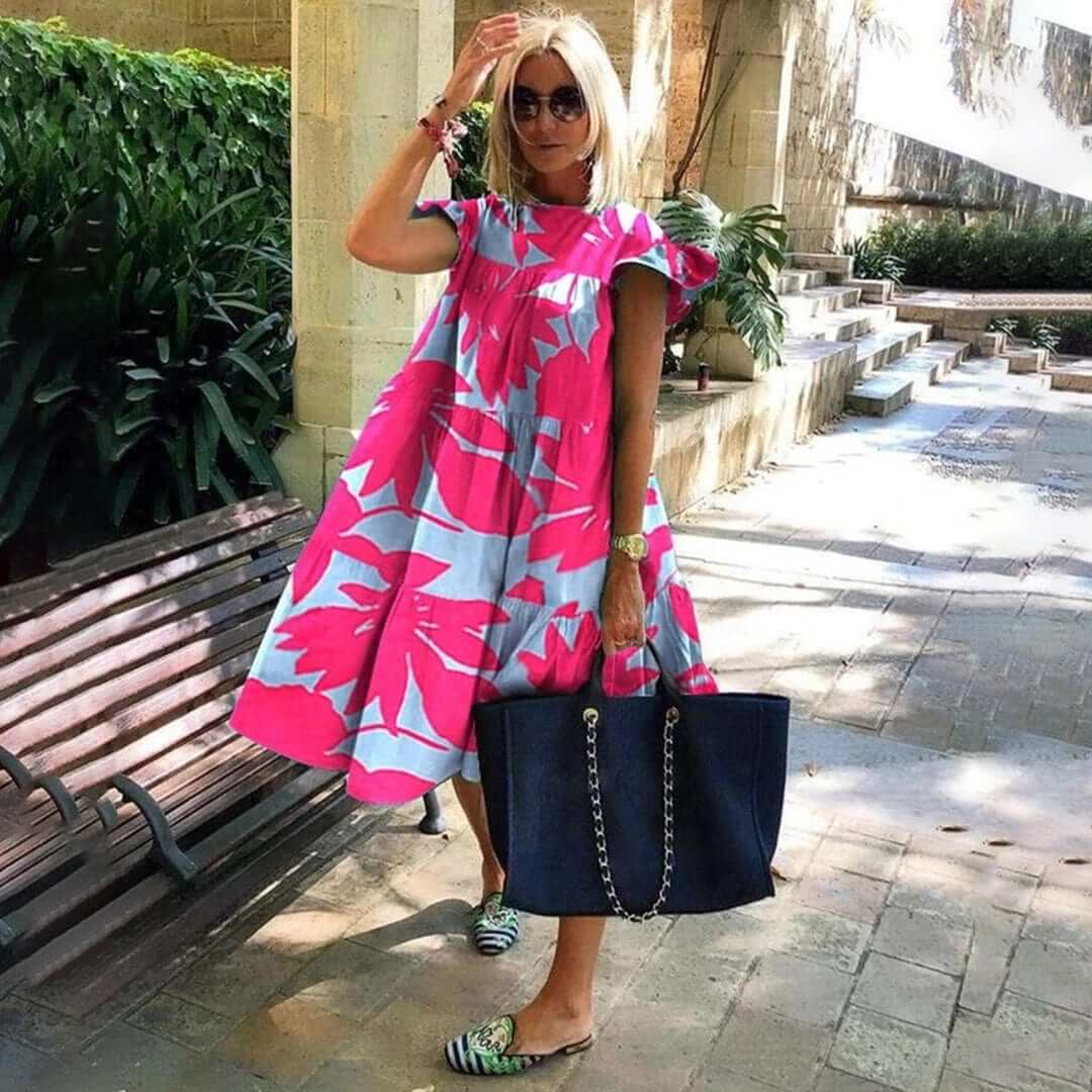Casual & elegant women's midi dress with ruffles, breathable sleeveless design ideal for summer vacation & parties.
