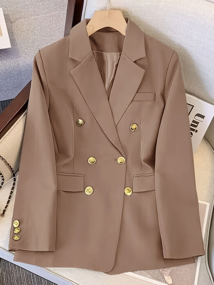 Stylish women's long-sleeve blazer, slim-fit design with golden buttons for versatile elegant and professional wear.