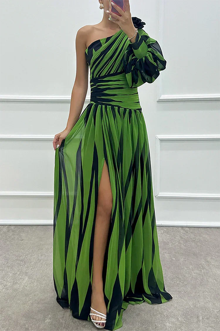 Chic women's one-shoulder striped maxi dress. Ideal elegant summer cocktail or beach party attire.