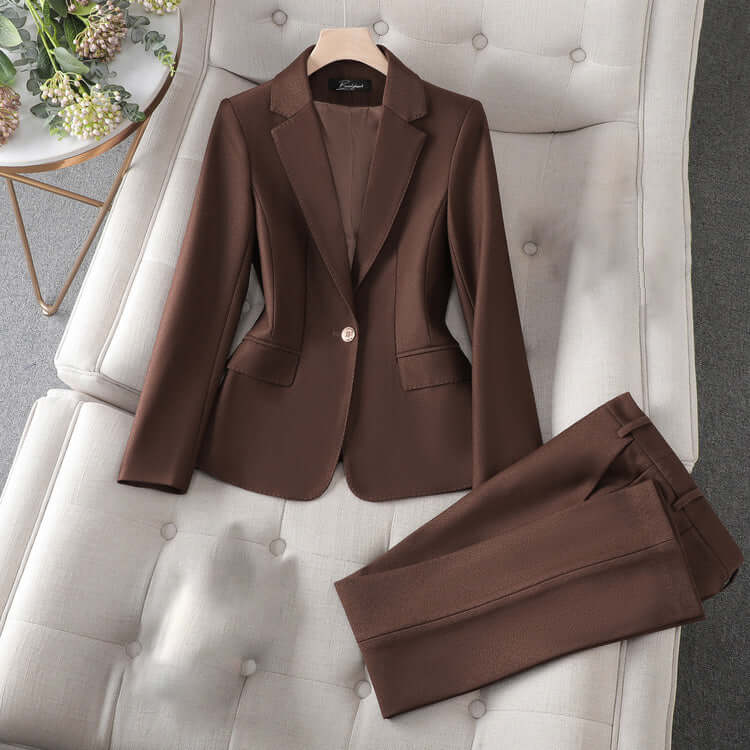 Women's elegant professional suit with tailored blazer & pants. Perfect for office, business, or formal events.