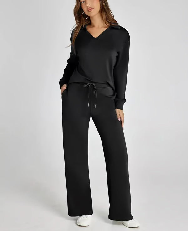 Chic women's two-piece set, perfect for lounging or a casual yet polished look.