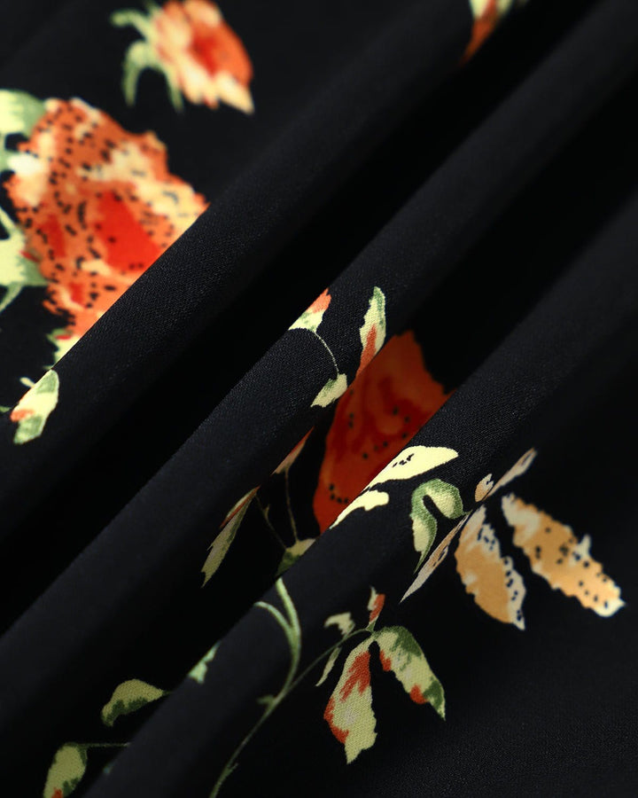 Sophisticated V-neck floral midi dress for women, a comfortable and stylish option for wedding guests and summer events.