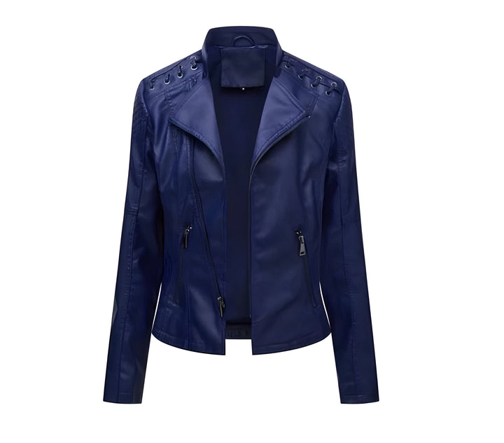 Women's elegant vintage style lambskin leather jacket for classic fall & spring outerwear.