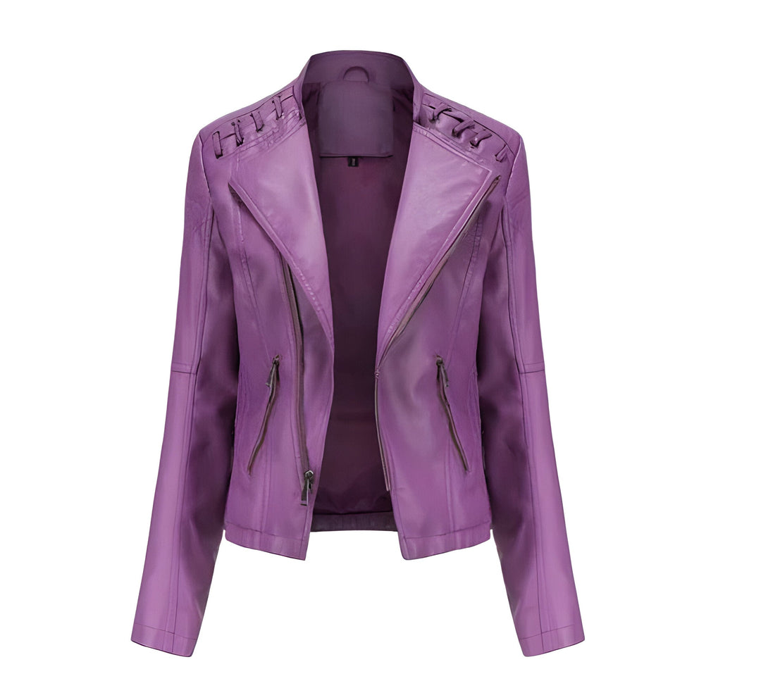 Premium women's lambskin leather jacket, vintage style, offering a sophisticated & chic appearance.
