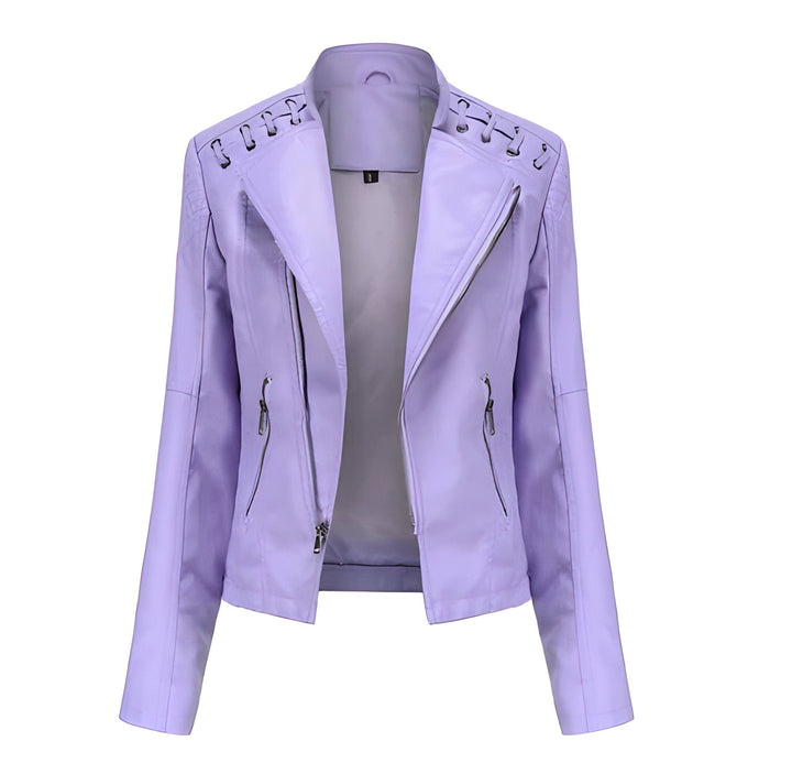 Step out in style with this elegant vintage women's lambskin leather jacket, perfect for fall fashion.