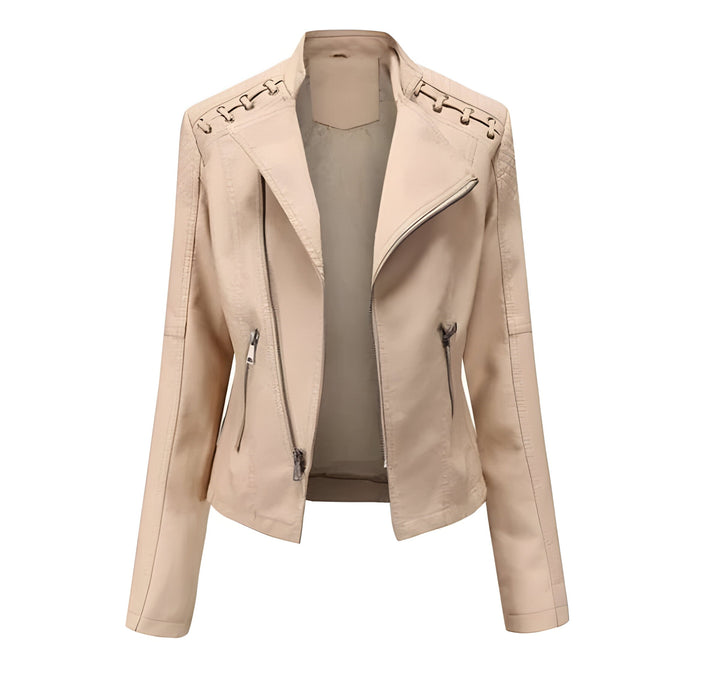 A versatile and chic women's lambskin leather jacket, vintage style, for sophisticated everyday wear.