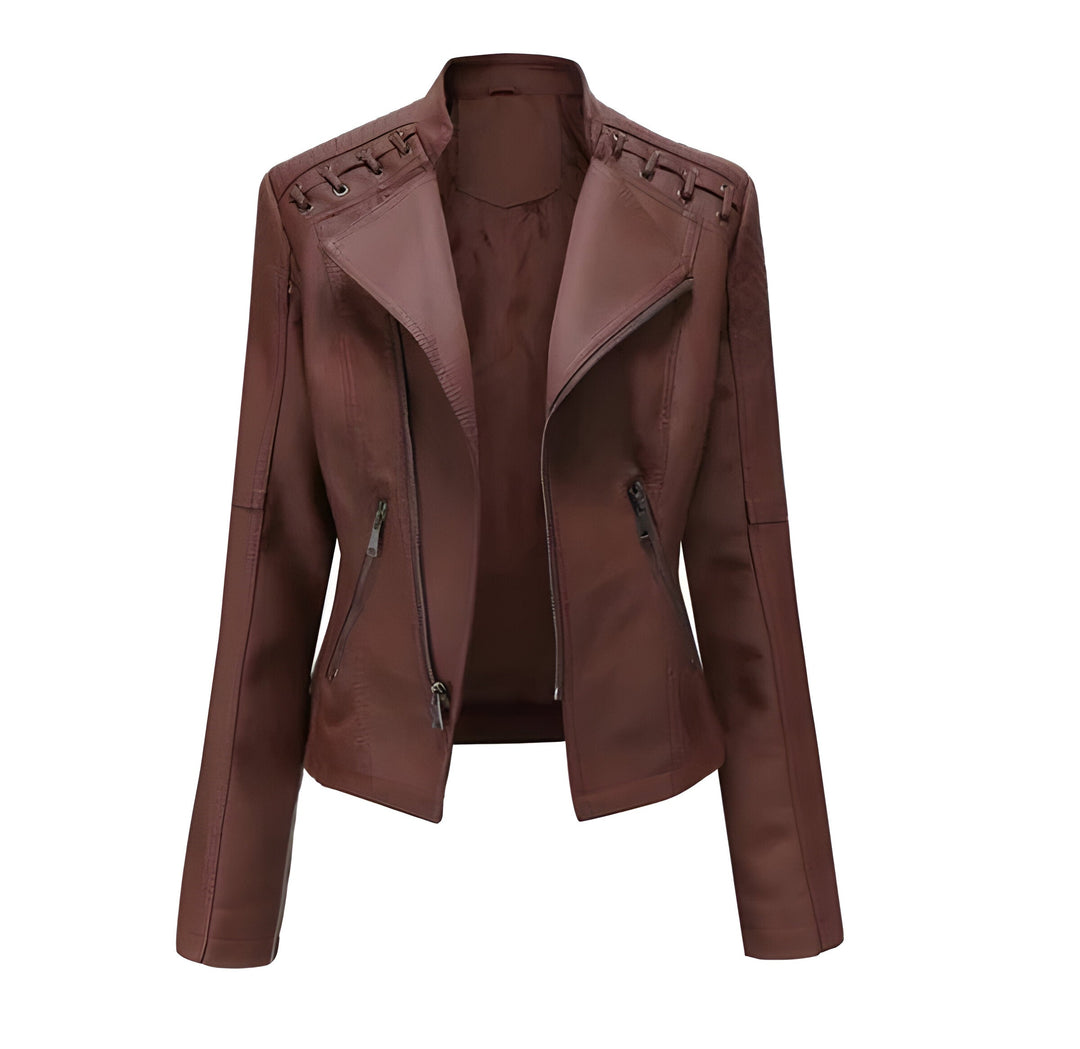 Versatile women's vintage lambskin leather jacket, ideal for casual fashion or elegant office looks.
