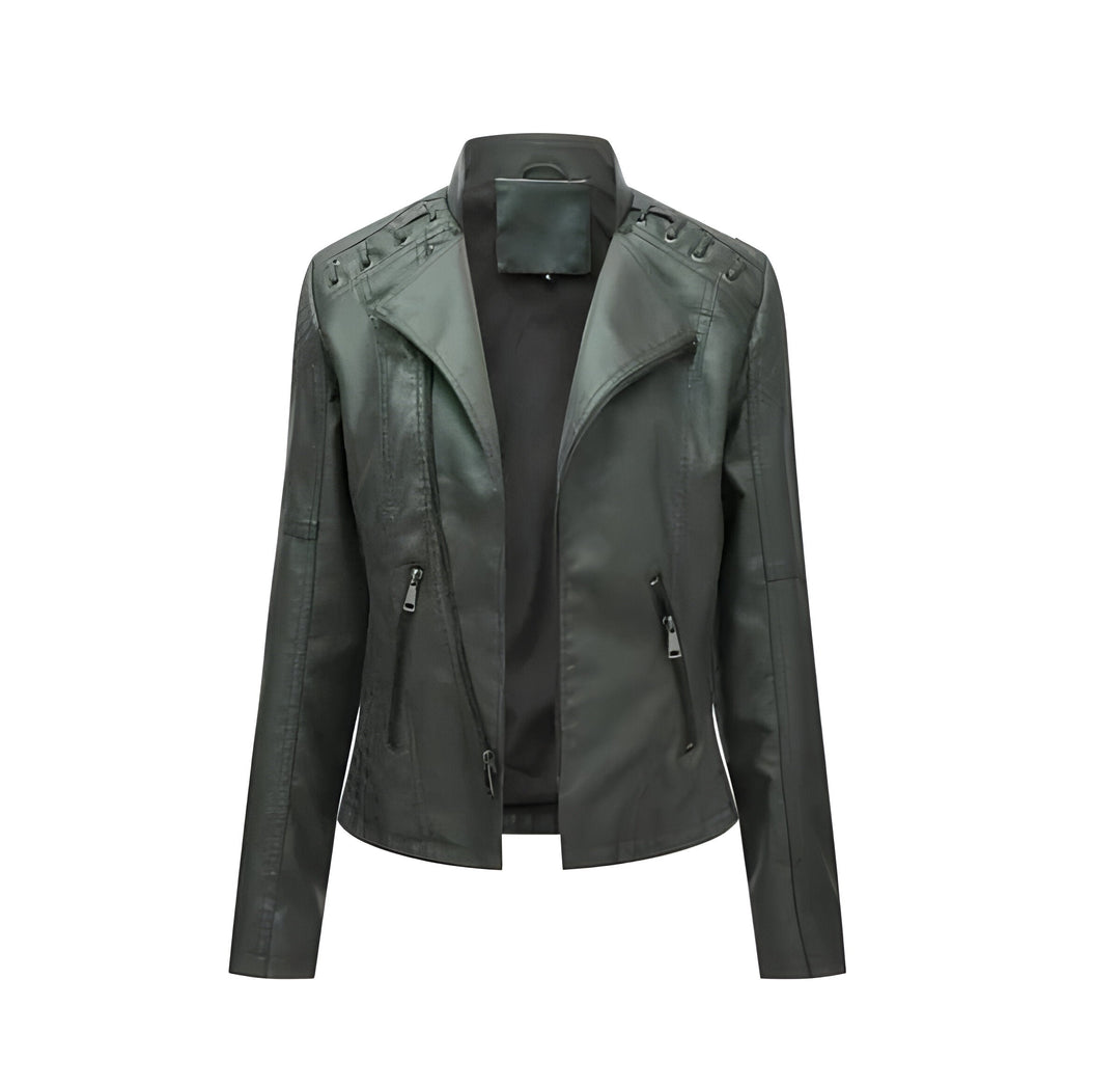 Fall/spring women's lambskin leather jacket. Elegant vintage style for a chic statement piece.