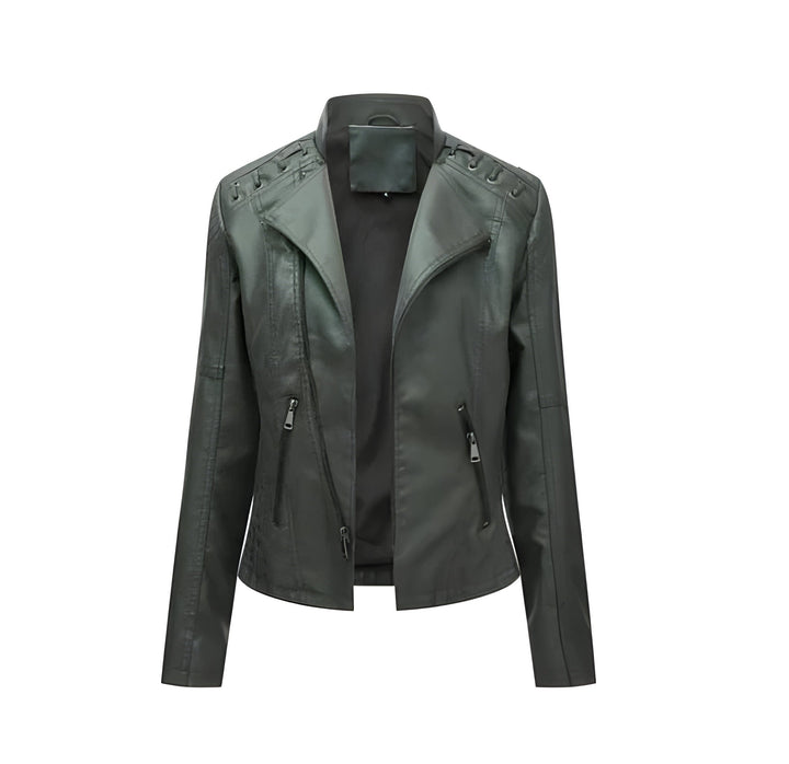 Fall/spring women's lambskin leather jacket. Elegant vintage style for a chic statement piece.