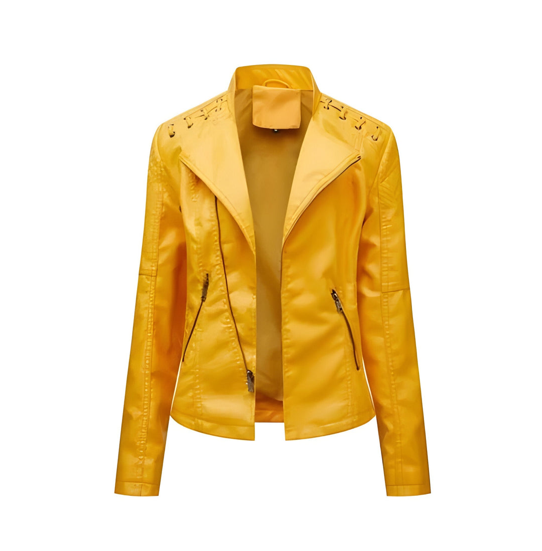 Elegant women's vintage style lambskin leather jacket, premium quality outerwear.