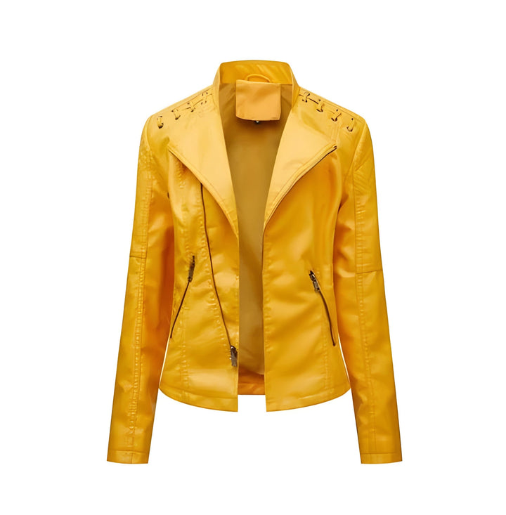 Elegant women's vintage style lambskin leather jacket, premium quality outerwear.