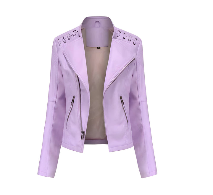 Sophisticated women's vintage lambskin leather jacket, great for office and versatile fashion.