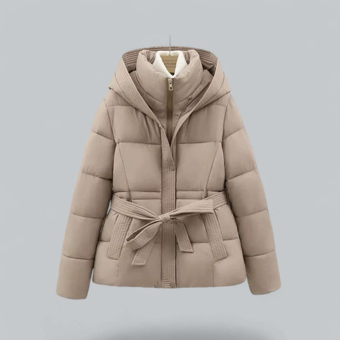 Fashionable women's broadcloth winter parka. Elegant, warm, and protective belted jacket perfect for cold weather.