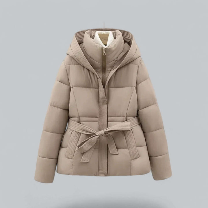 Fashionable women's broadcloth winter parka. Elegant, warm, and protective belted jacket perfect for cold weather.