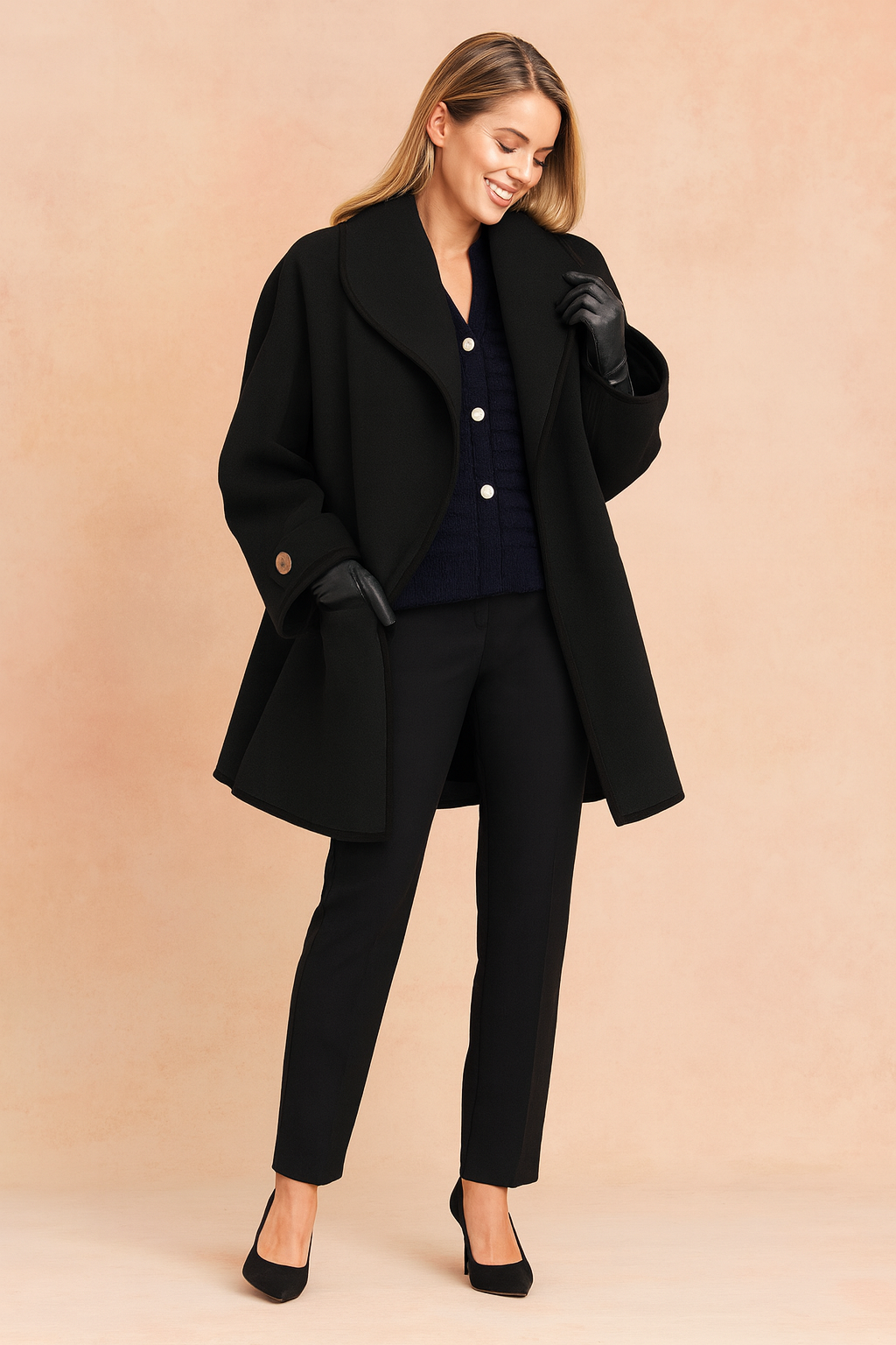 Stylish women's fall/spring jacket, elegant design with contrasting trim, a versatile modern cut outerwear piece.