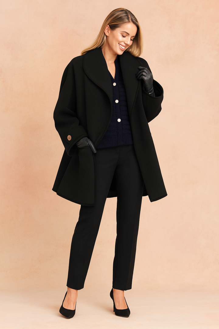 Stylish women's fall/spring jacket, elegant design with contrasting trim, a versatile modern cut outerwear piece.