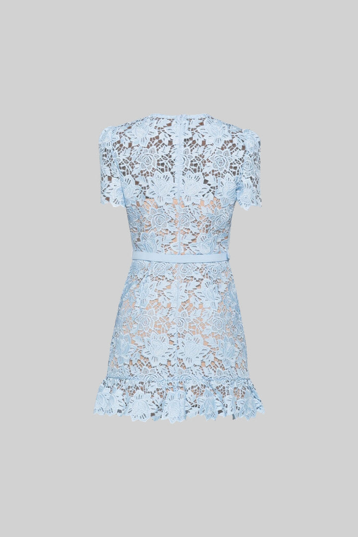 Charming women's summer mini day dress, embroidered, with a waist belt, ideal for warm weather outings.