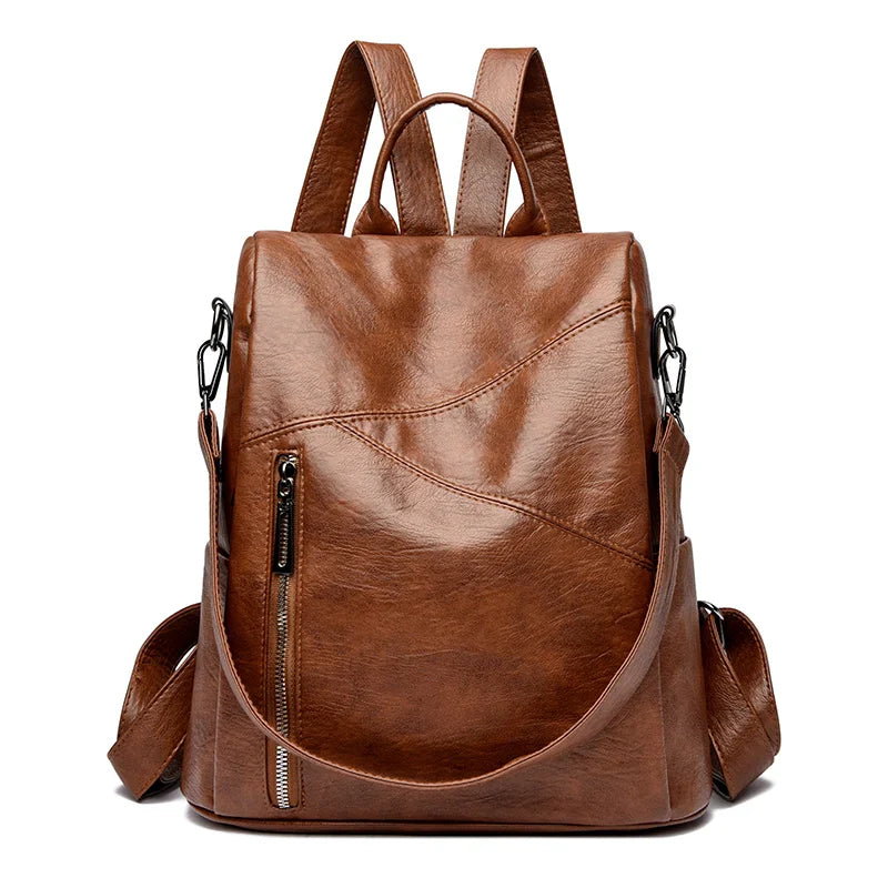 Chic faux leather urban backpack for women, an everyday minimalist fashion bag.