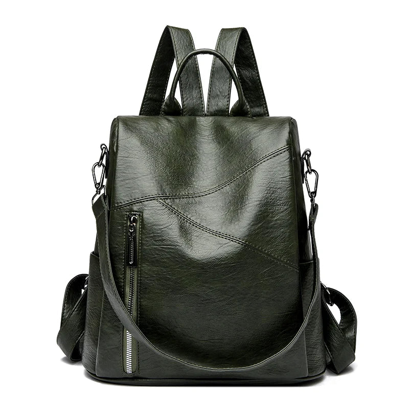 Women's stylish faux leather backpack, a chic and practical everyday bag with a sleek design.
