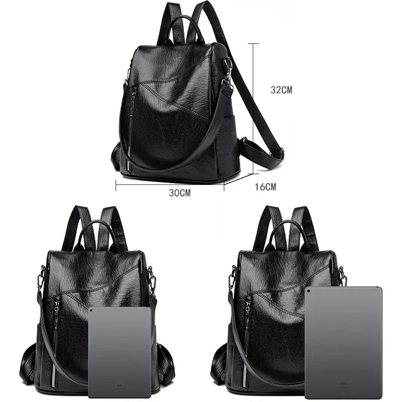 Woman carrying a chic faux leather backpack, an everyday fashion statement for urban style.