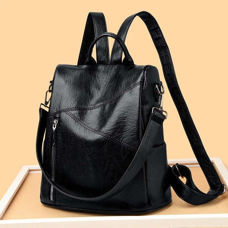 Elegant faux leather backpack for women, a minimalist and chic everyday accessory.