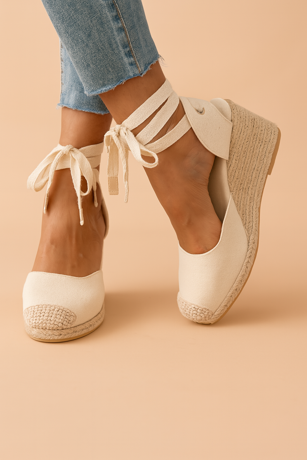 Women's fashionable wedge sandals with stylish ankle ties, perfect for summer comfort & warm weather espadrille style.