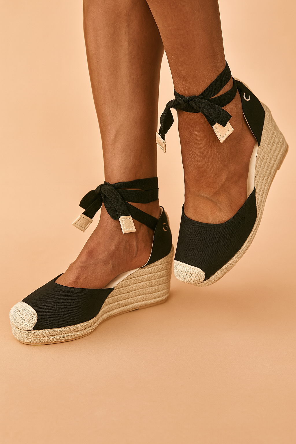 Comfortable women's espadrille wedge sandals with chic ankle ties, ideal summer shoes for fashionable warm-weather outfits.
