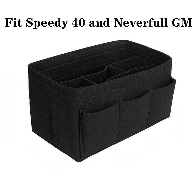 Keep your purse tidy with this durable felt handbag organizer insert, featuring many pockets for essentials.