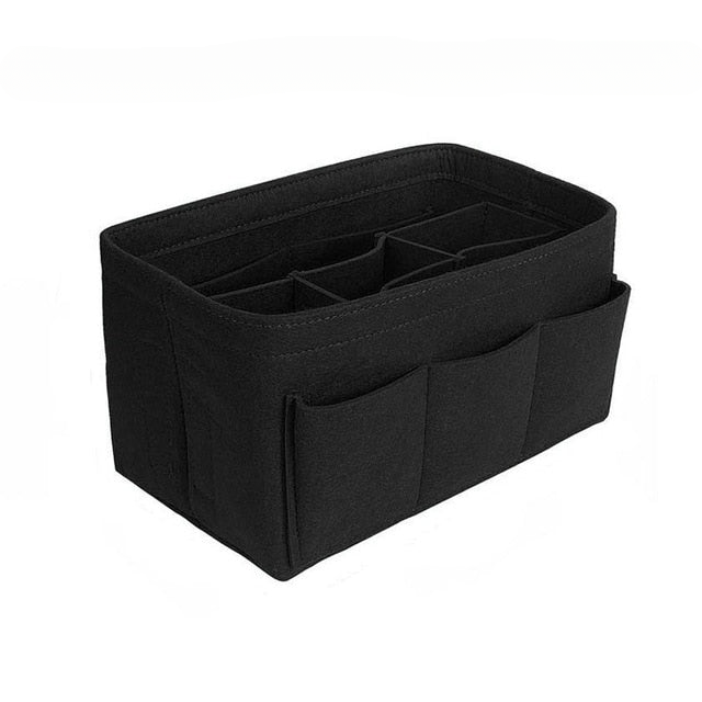 Women's felt purse organizer insert, a multi-pocket accessory for efficient handbag and cosmetic storage.