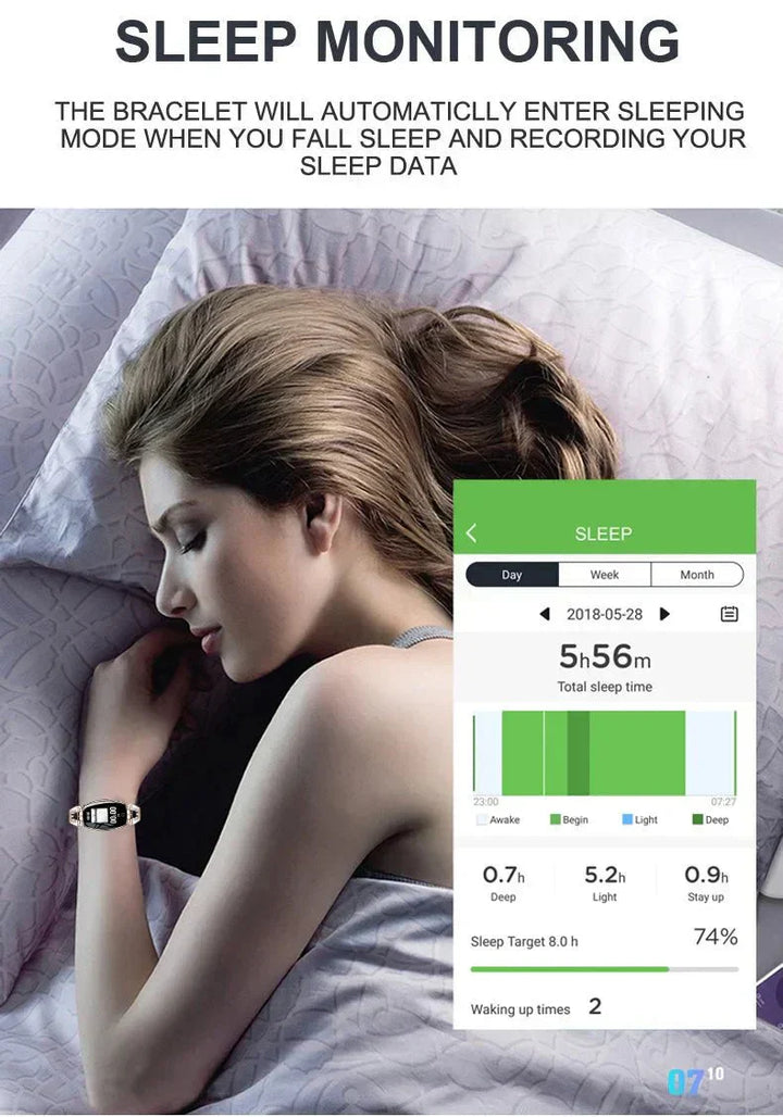 Durable FitStyle waterproof fitness tracker for women, ideal for all activities and weather.