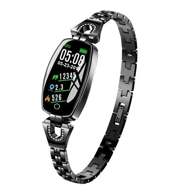 Waterproof FitStyle women's health monitor smartwatch, with heart rate and sleep tracking.