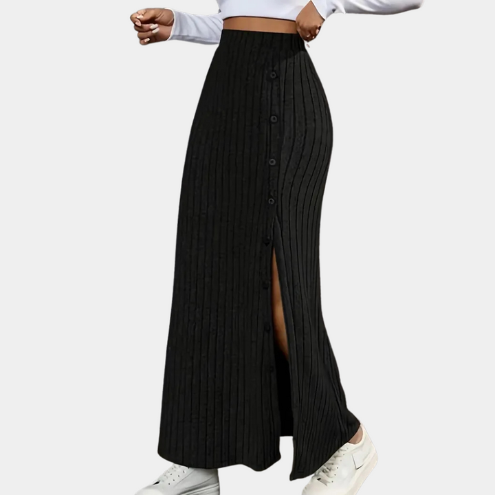 Elegant women's fitted maxi skirt, ideal for office wear or evening events, with a flattering side slit.