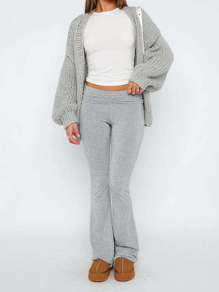 Women's flared stretch trousers for effortless style, comfortable for everyday wear.