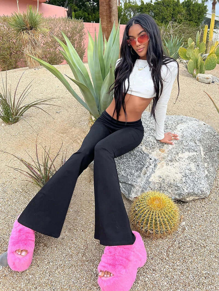 Daily wear women's low-rise flared pants, providing comfort and a stylish, versatile appeal.