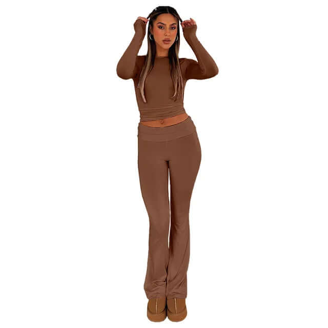 Comfortable women's stretch trousers with a flattering flared leg, perfect for casual wear.